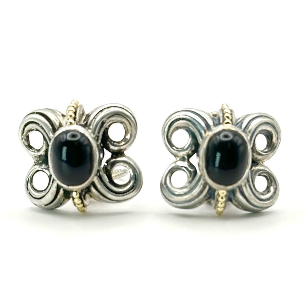 Lagos Caviar Two Tone Black Onyx Earrings